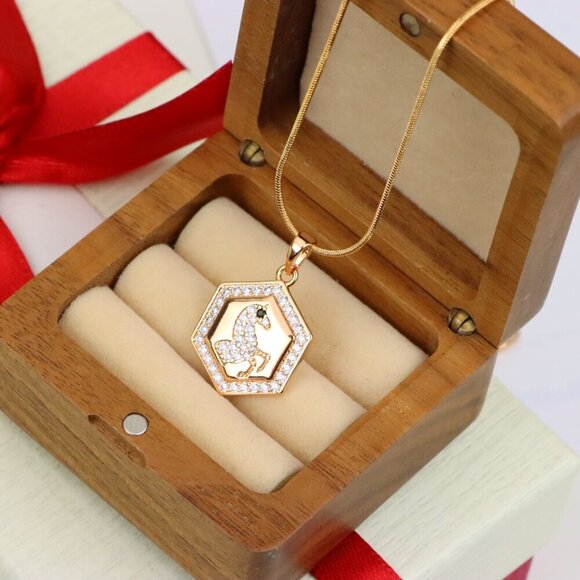 "Hexagon Horse Pendant in Rose Gold with Crystal Accents, XPPT1271 - Picture 9 of 14